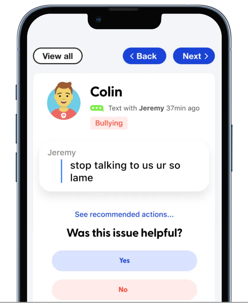 Bark text message monitoring Bark’s text message monitoring alerting a parent to cyberbullying messages being sent to their child